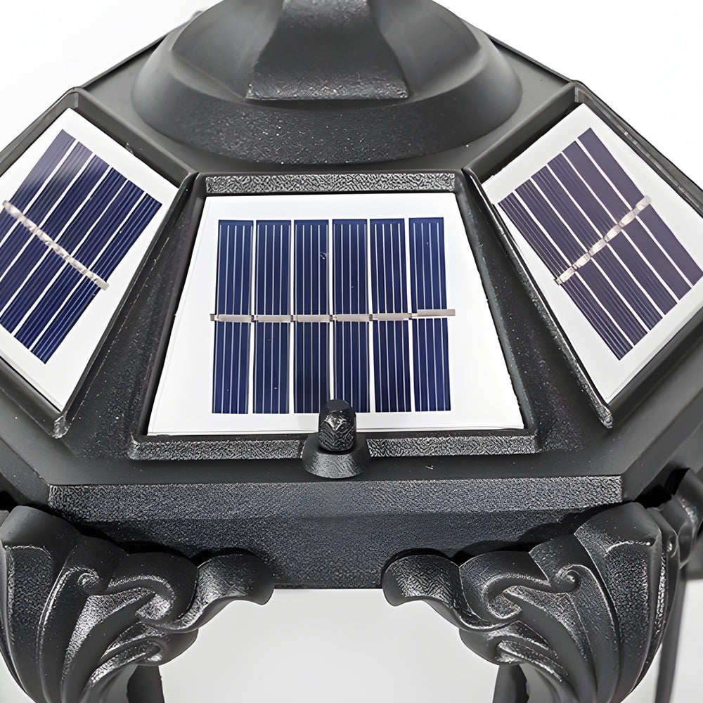 Traditional Solar Powered Outdoor Pier Mount Post Light Waterproof LED Lantern in Black or Bronze