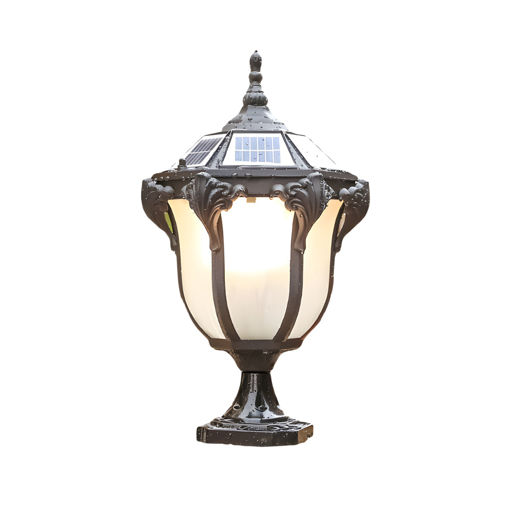 Traditional Solar Powered Outdoor Pier Mount Post Light Waterproof LED Lantern in Black or Bronze