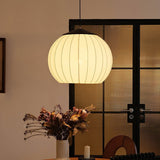 Traditional Spherical Fabric Lantern Pendant Light with Walnut and Gold Accents