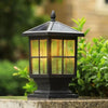 Traditional Square Aluminum Outdoor LED Solar Post Cap Light in Black for Yard and Fence