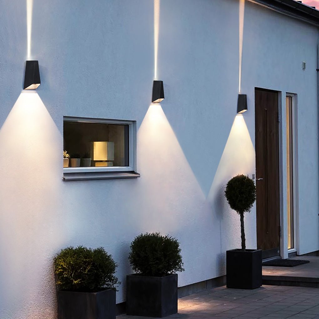 Trapezoidal LED Waterproof Outdoor Wall Sconce Modern Black Up and Down Exterior Porch Light