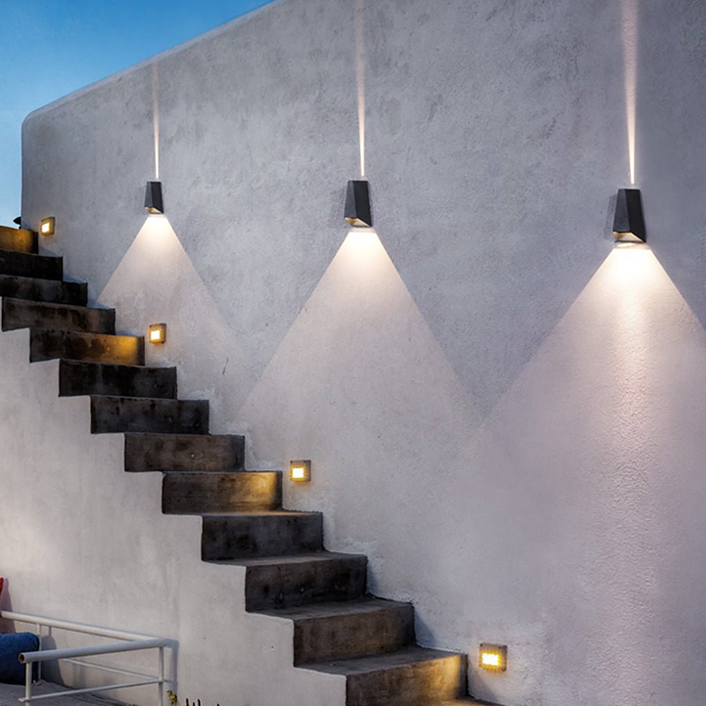 Trapezoidal LED Waterproof Outdoor Wall Sconce Modern Black Up and Down Exterior Porch Light