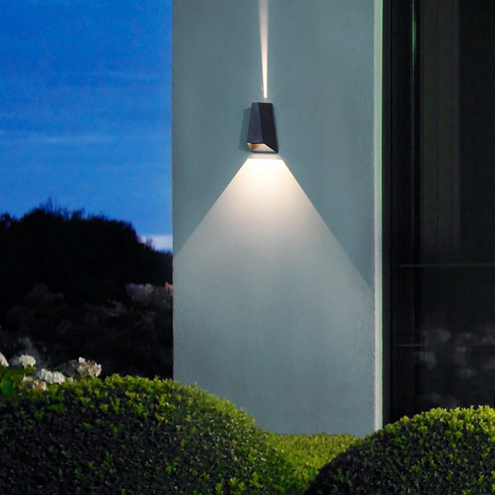 Trapezoidal LED Waterproof Outdoor Wall Sconce Modern Black Up and Down Exterior Porch Light