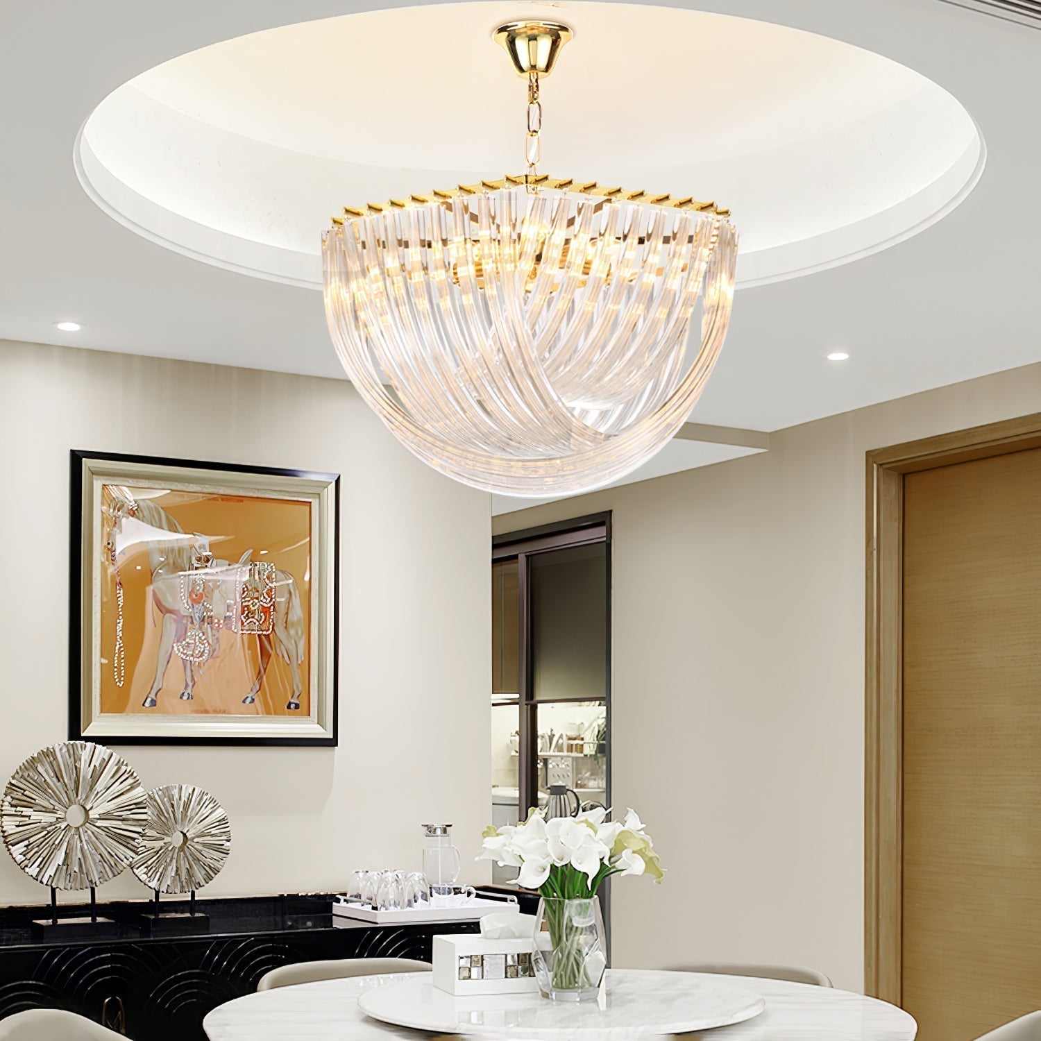 Trevi Elegant Murano Glass Chandelier Mid Century Modern Flush Mount Ceiling Light