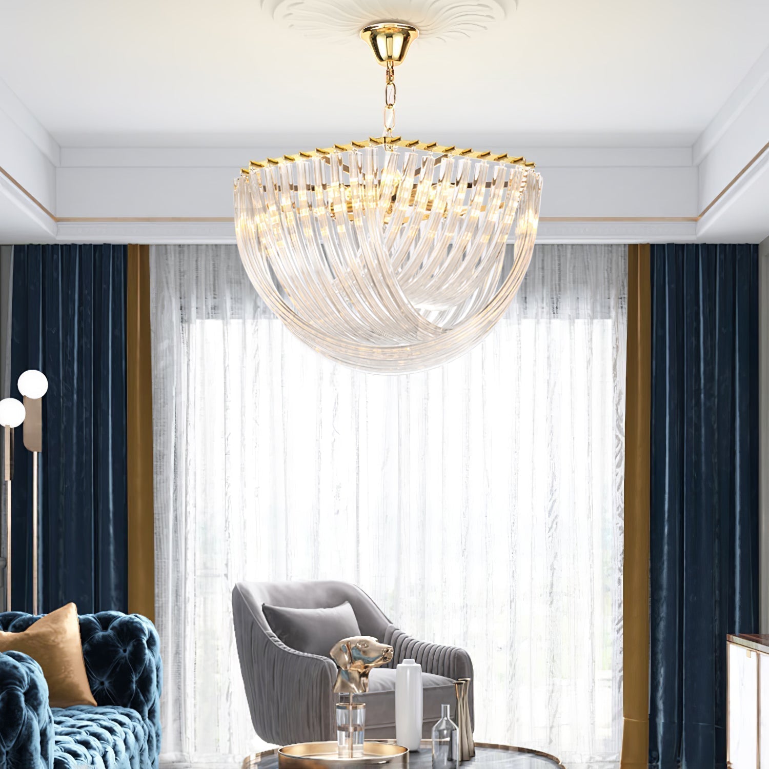 Trevi Elegant Murano Glass Chandelier Mid Century Modern Flush Mount Ceiling Light