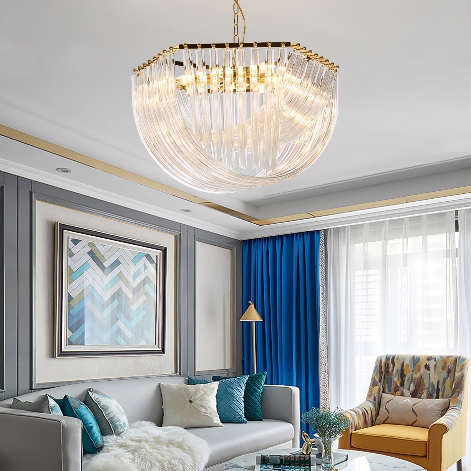 Trevi Elegant Murano Glass Chandelier Mid Century Modern Flush Mount Ceiling Light