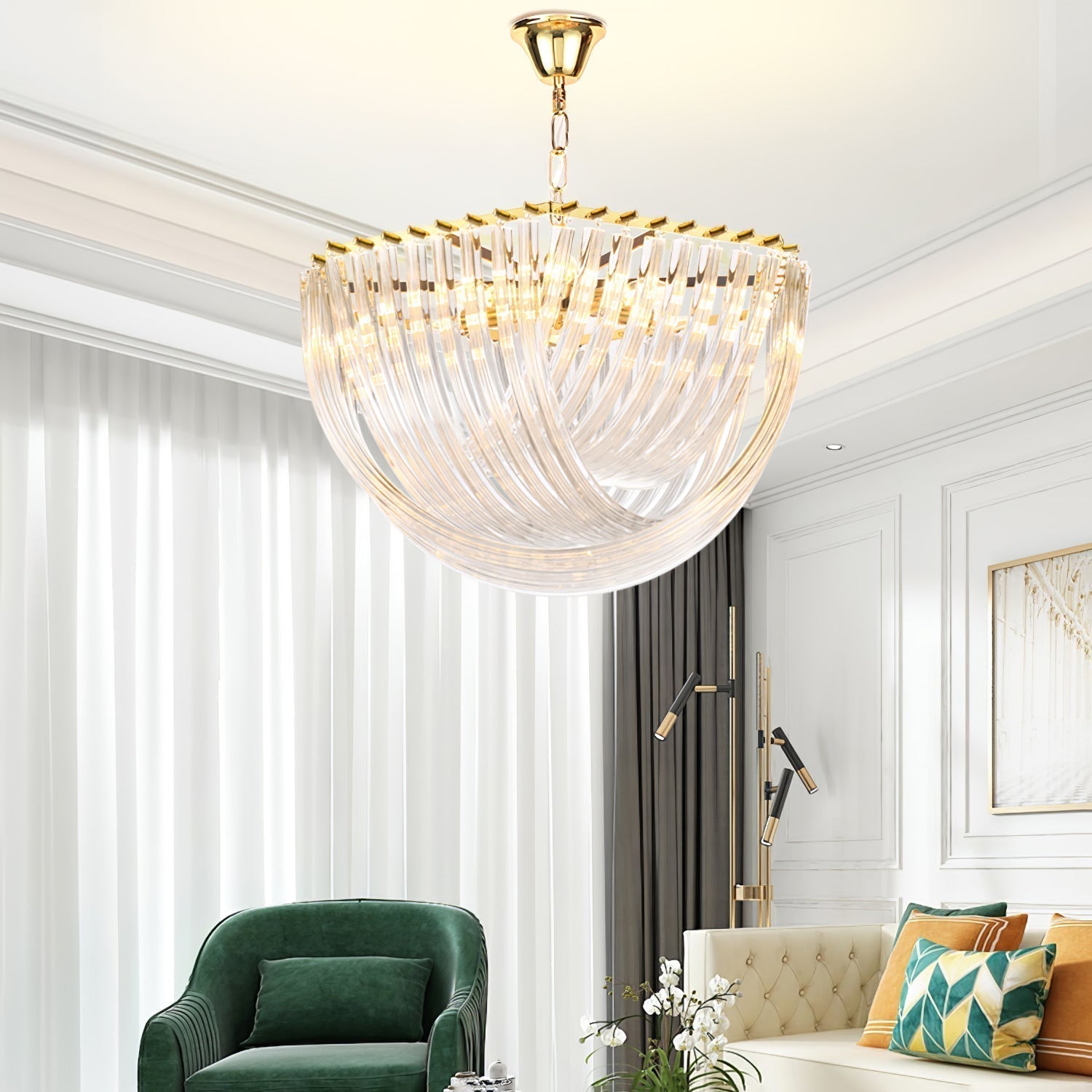 Trevi Elegant Murano Glass Chandelier Mid Century Modern Flush Mount Ceiling Light