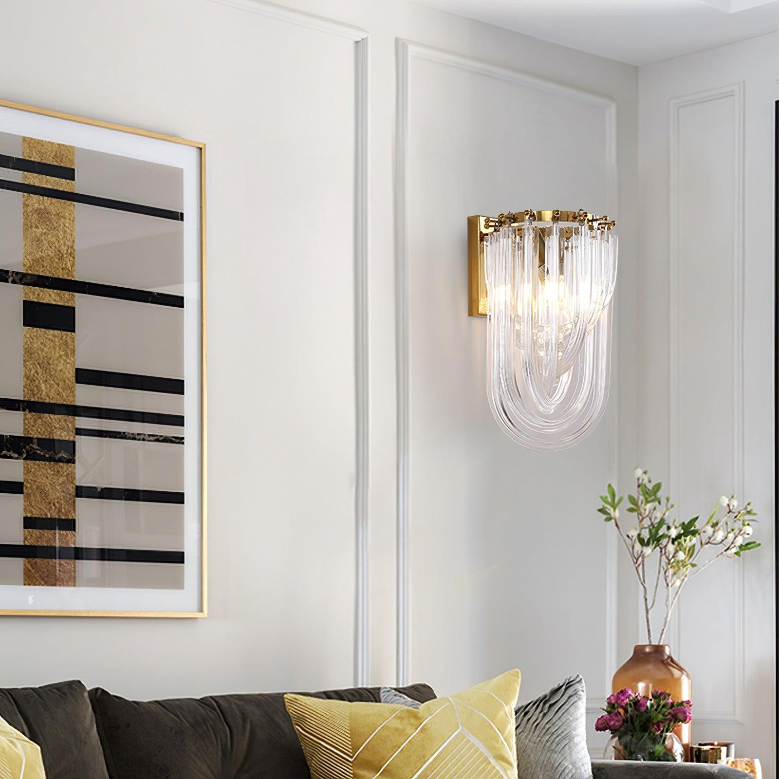 Trevi Glass Murano Style Wall Sconce Gold Mid Century Indoor Light for Bedroom Living Room