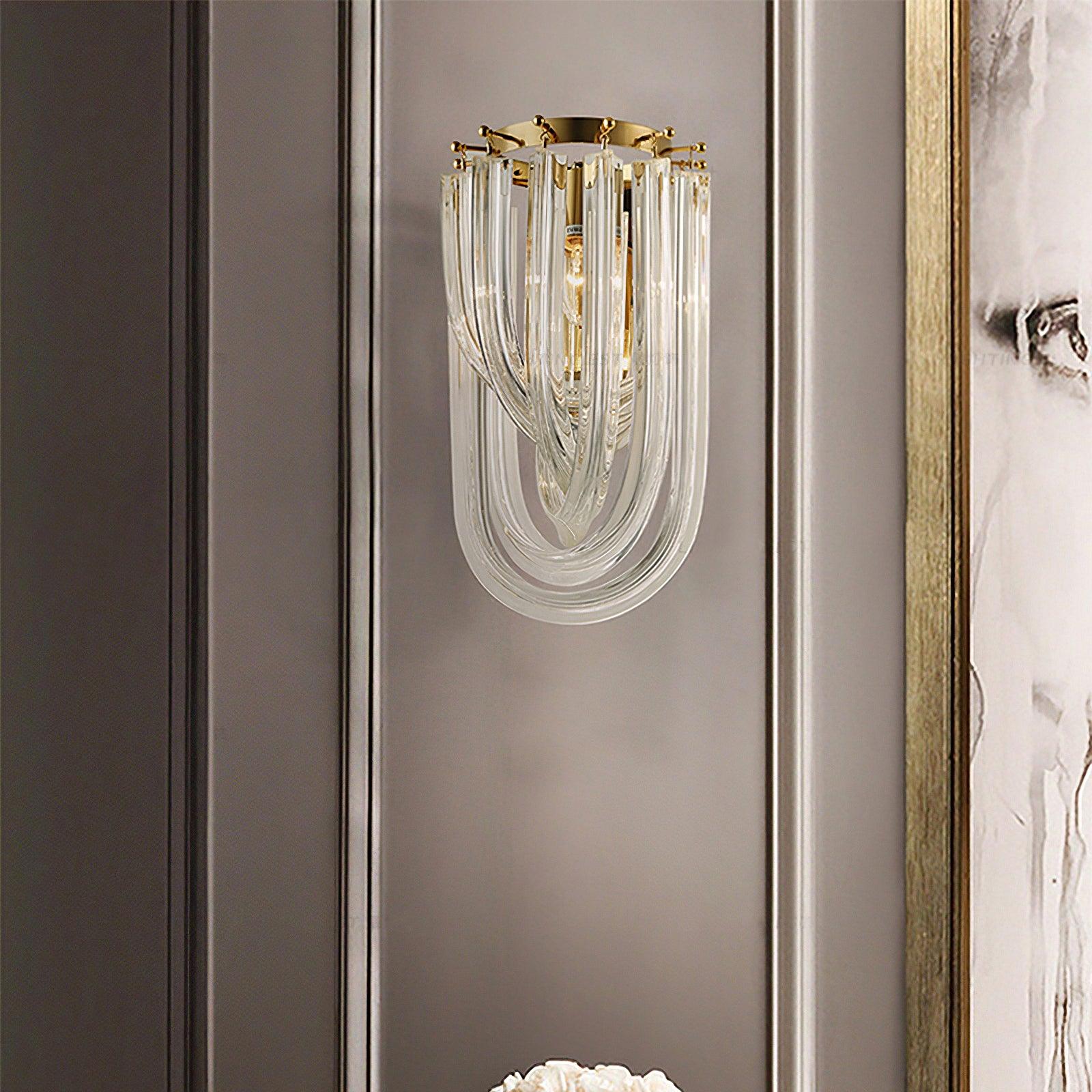 Trevi Glass Murano Style Wall Sconce Gold Mid Century Indoor Light for Bedroom Living Room