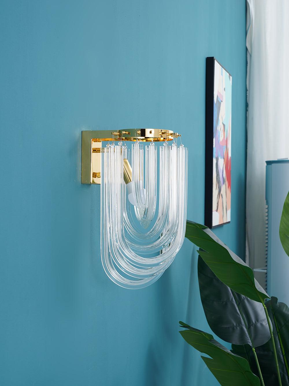 Trevi Glass Murano Style Wall Sconce Gold Mid Century Indoor Light for Bedroom Living Room