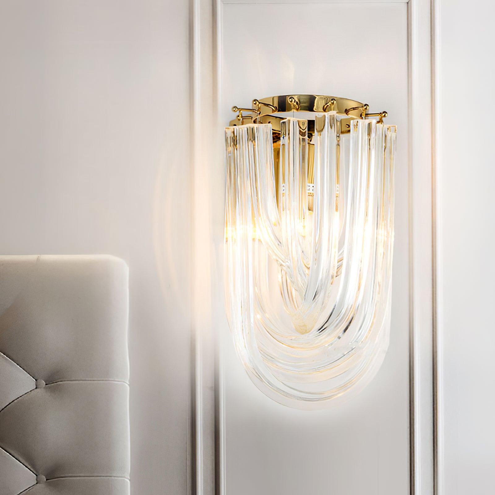 Trevi Glass Murano Style Wall Sconce Gold Mid Century Indoor Light for Bedroom Living Room