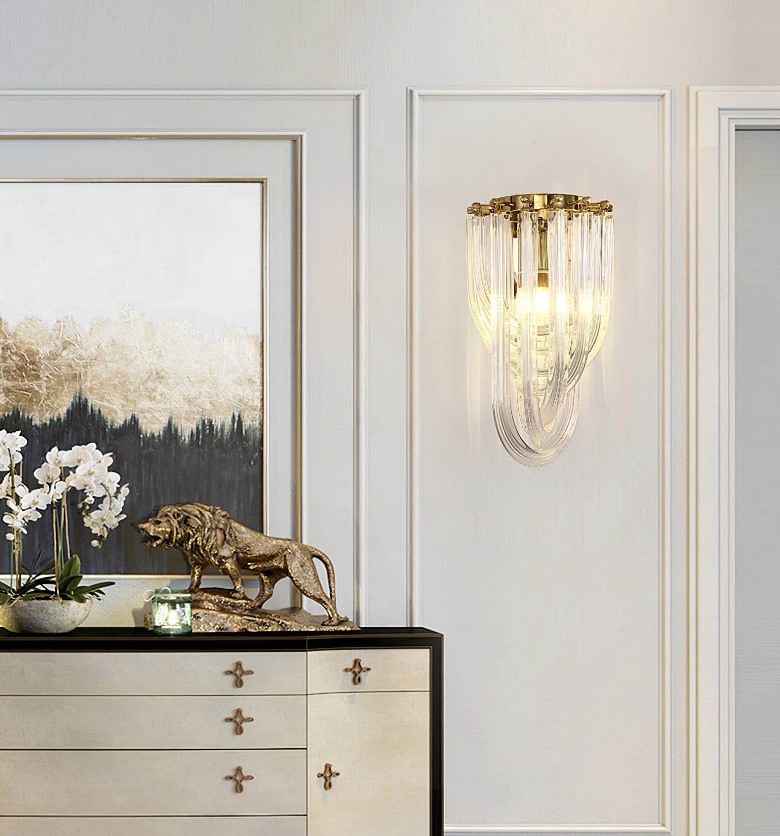 Trevi Glass Murano Style Wall Sconce Gold Mid Century Indoor Light for Bedroom Living Room