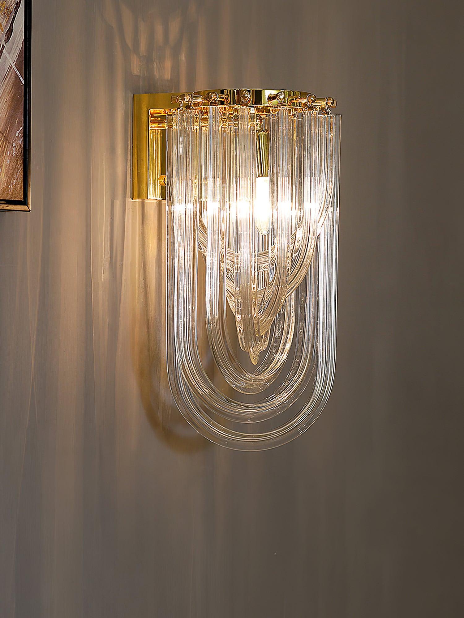 Trevi Glass Murano Style Wall Sconce Gold Mid Century Indoor Light for Bedroom Living Room