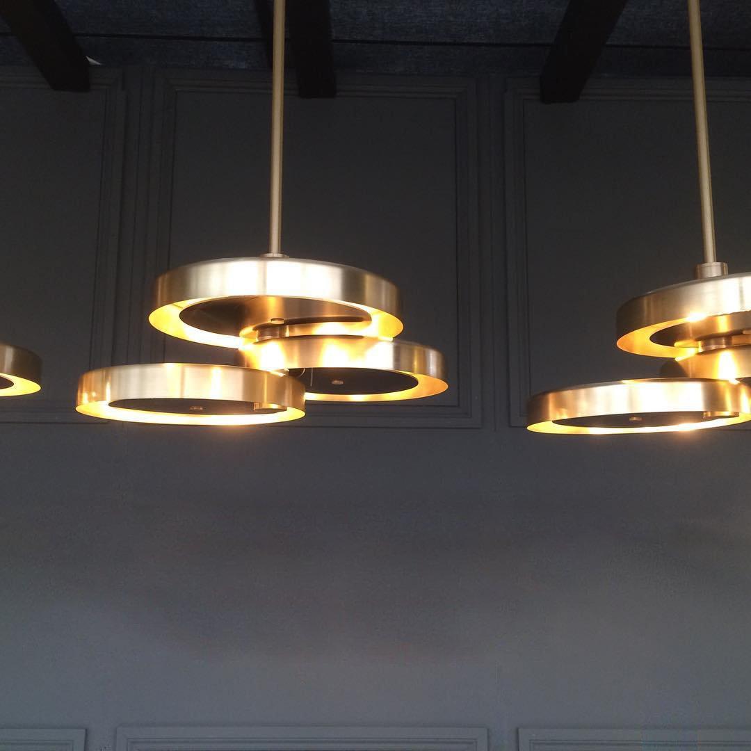 Triarc Intersecting Brass Disc Chandelier Modern Pendant Light for Living Room