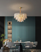 Tribeca Elegant Amber Glass Leaf Chandelier Modern Brass Ceiling Pendant Light