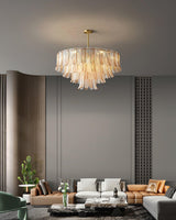 Tribeca Elegant Amber Glass Leaf Chandelier Modern Brass Ceiling Pendant Light
