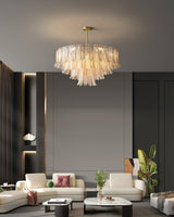 Tribeca Elegant Amber Glass Leaf Chandelier Modern Brass Ceiling Pendant Light