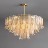 Tribeca Elegant Amber Glass Leaf Chandelier Modern Brass Ceiling Pendant Light