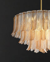 Tribeca Elegant Amber Glass Leaf Chandelier Modern Brass Ceiling Pendant Light