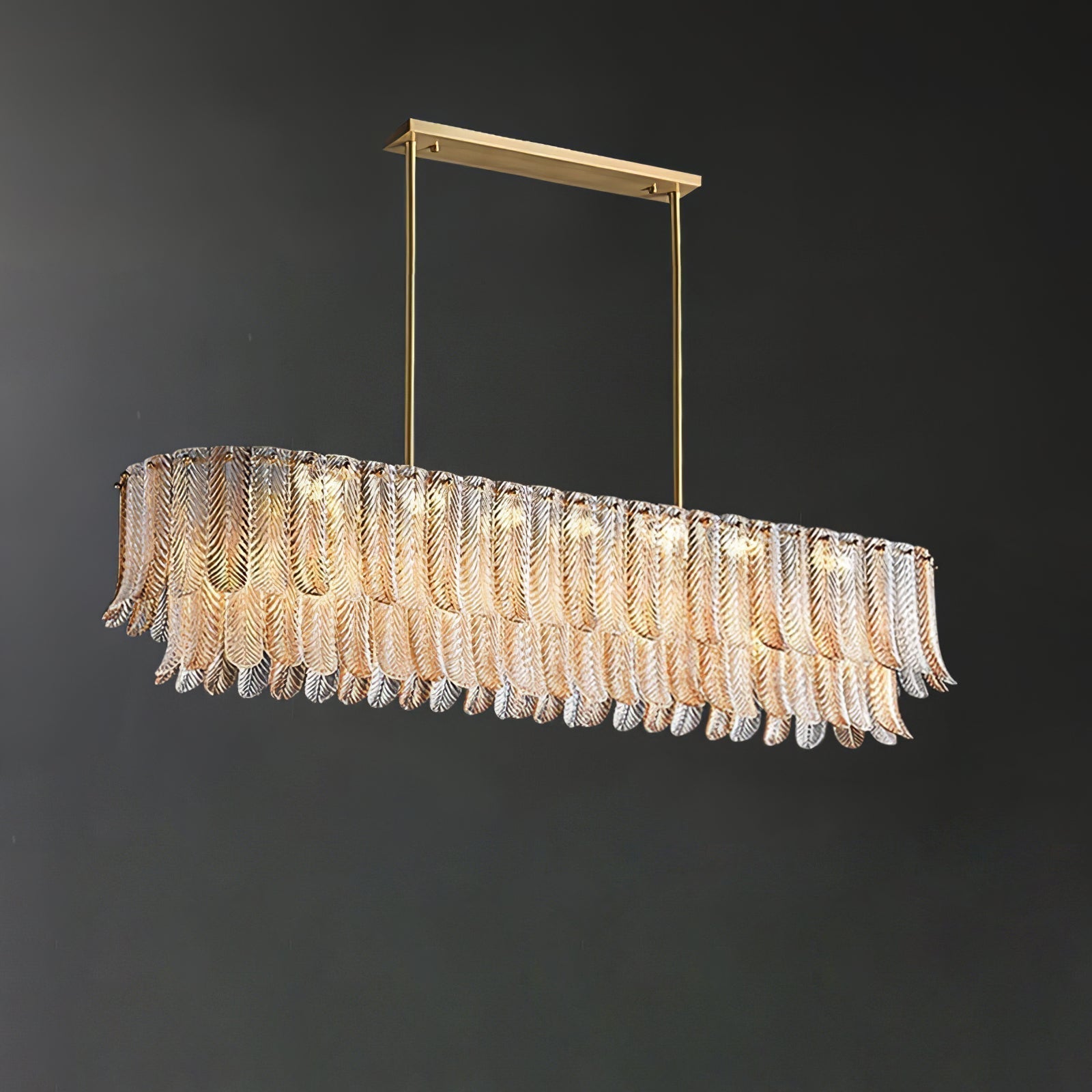 Tribeca Elegant Amber Glass Leaf Chandelier Modern Brass Ceiling Pendant Light