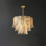 Tribeca Elegant Amber Glass Leaf Chandelier Modern Brass Ceiling Pendant Light