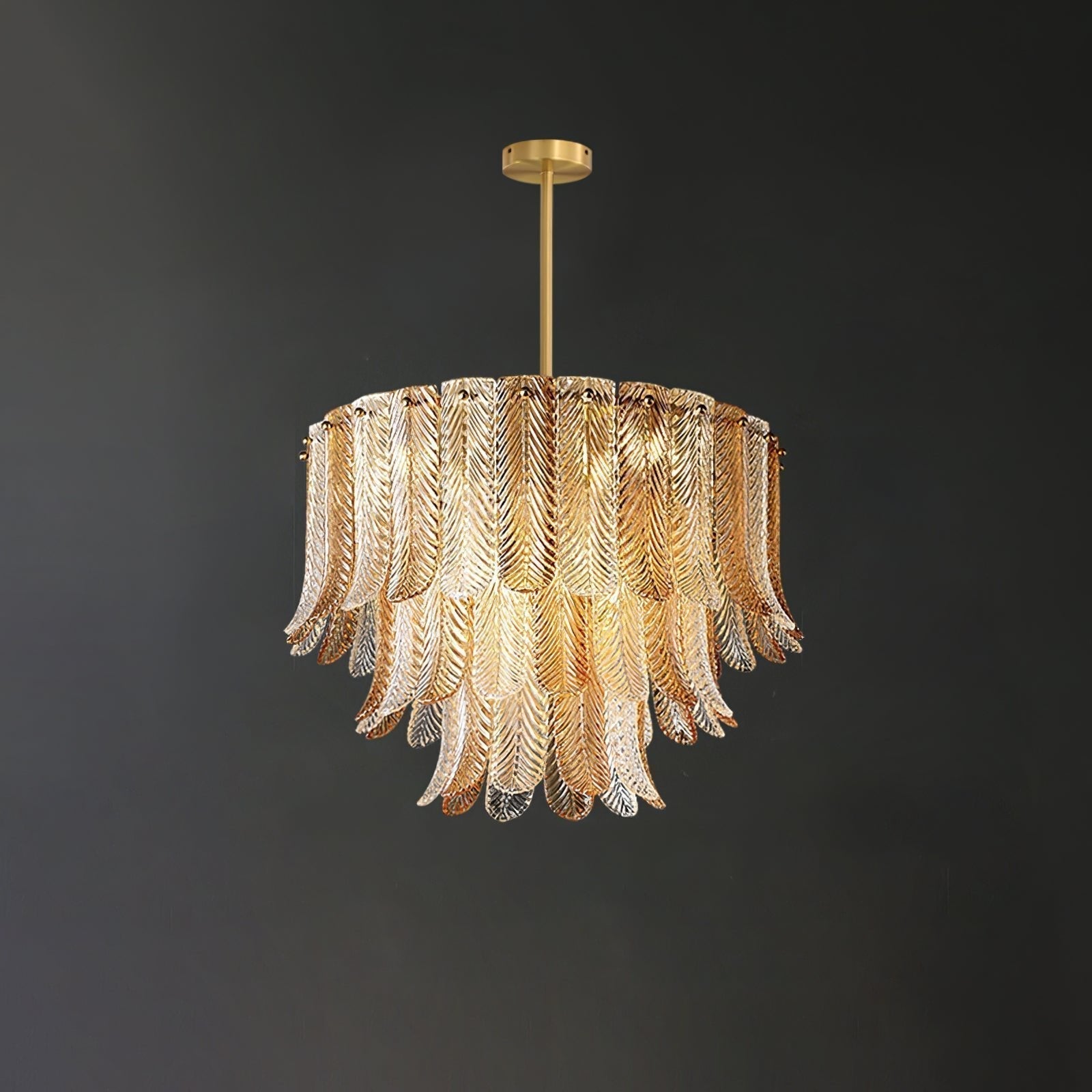 Tribeca Elegant Amber Glass Leaf Chandelier Modern Brass Ceiling Pendant Light