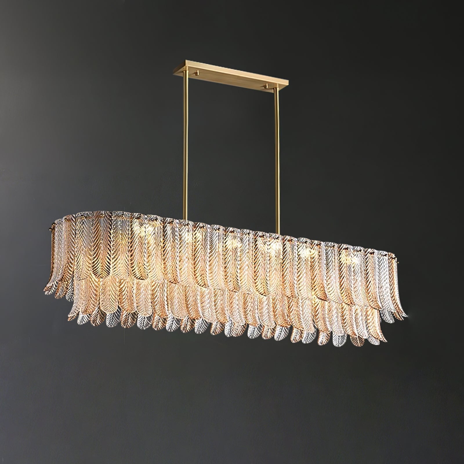 Tribeca Elegant Amber Glass Leaf Chandelier Modern Brass Ceiling Pendant Light
