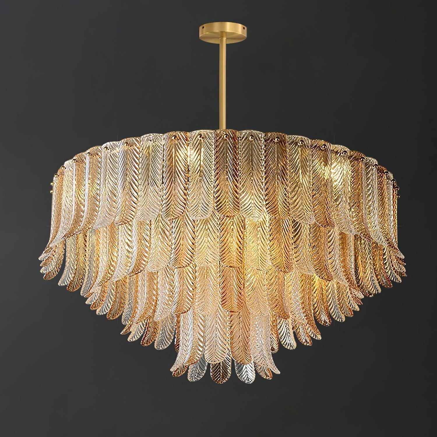 Tribeca Elegant Amber Glass Leaf Chandelier Modern Brass Ceiling Pendant Light