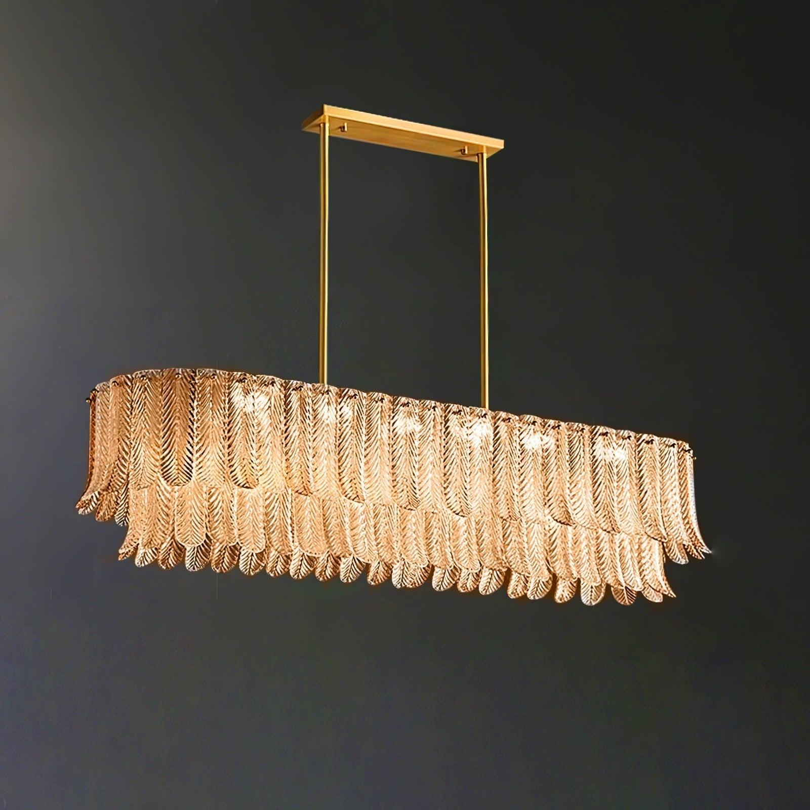 Tribeca Elegant Amber Glass Leaf Chandelier Modern Brass Ceiling Pendant Light