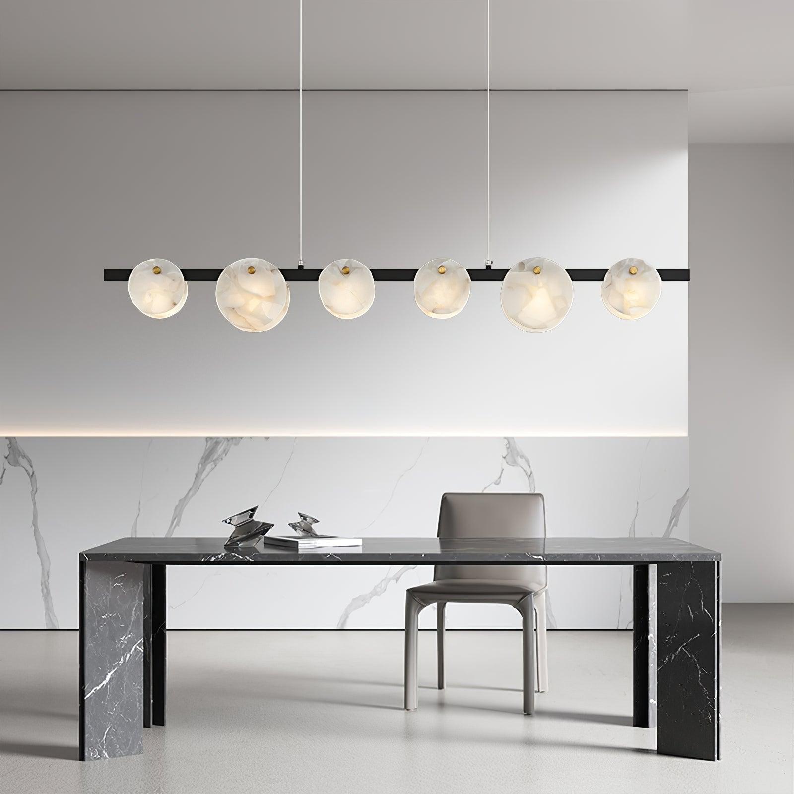 Trinidad Modern Brass Alabaster Linear Chandelier for Dining Room Island