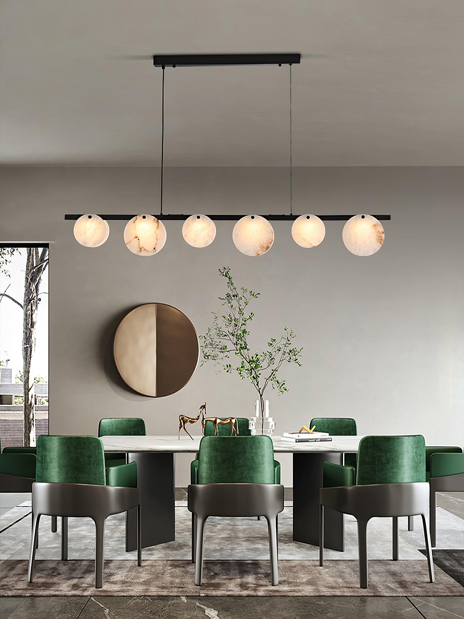 Trinidad Modern Brass Alabaster Linear Chandelier for Dining Room Island