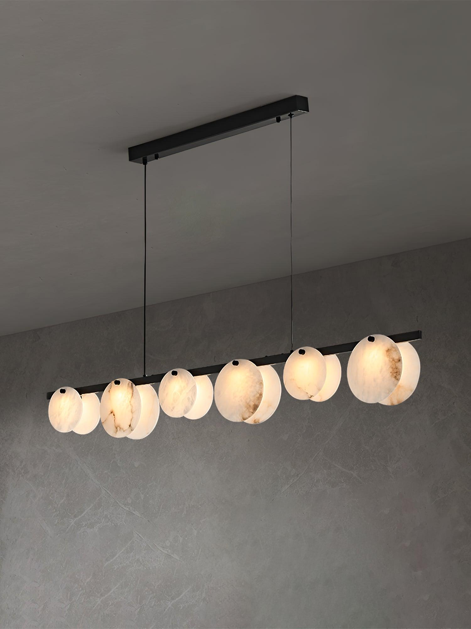 Trinidad Modern Brass Alabaster Linear Chandelier for Dining Room Island