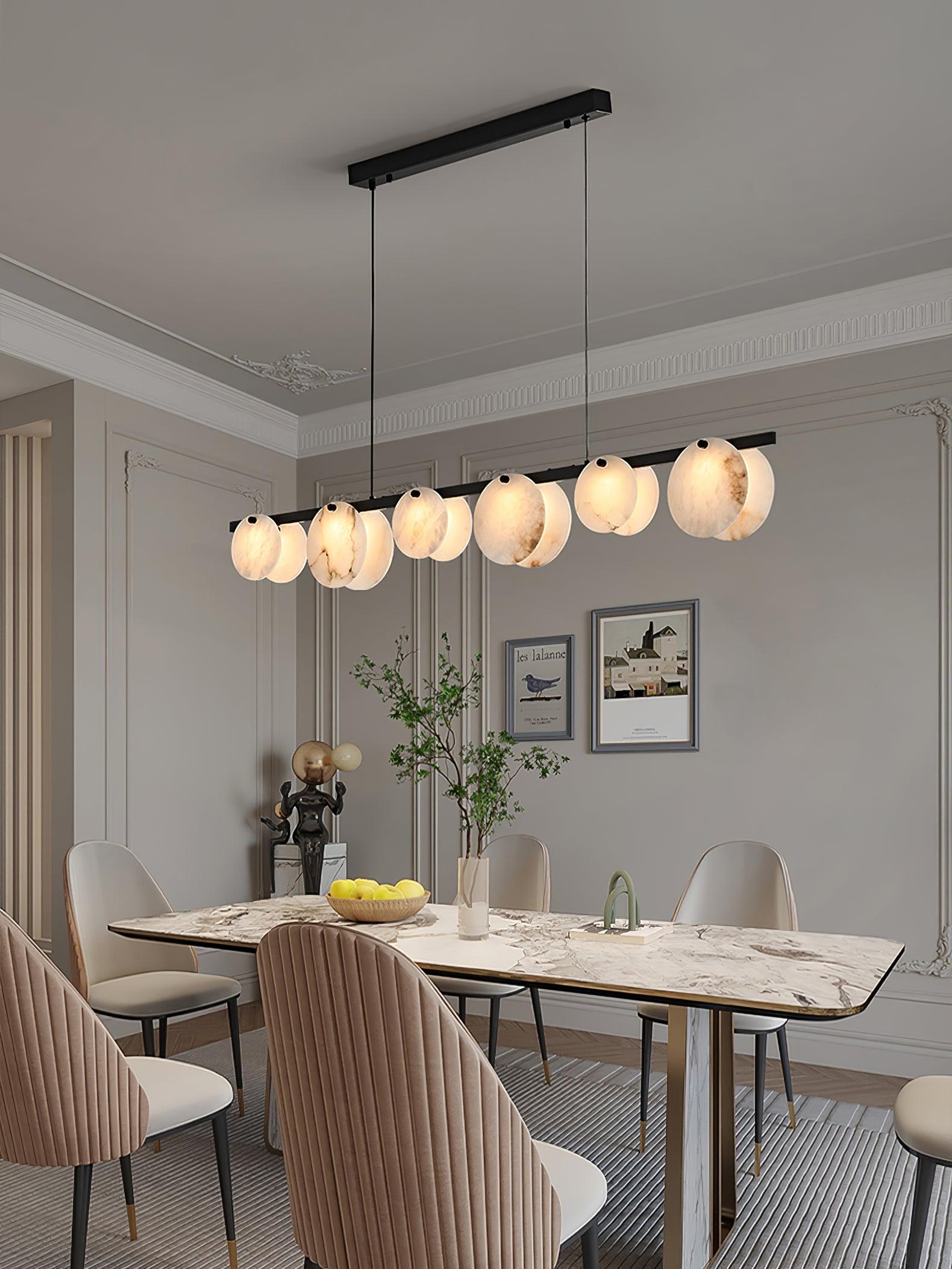 Trinidad Modern Brass Alabaster Linear Chandelier for Dining Room Island