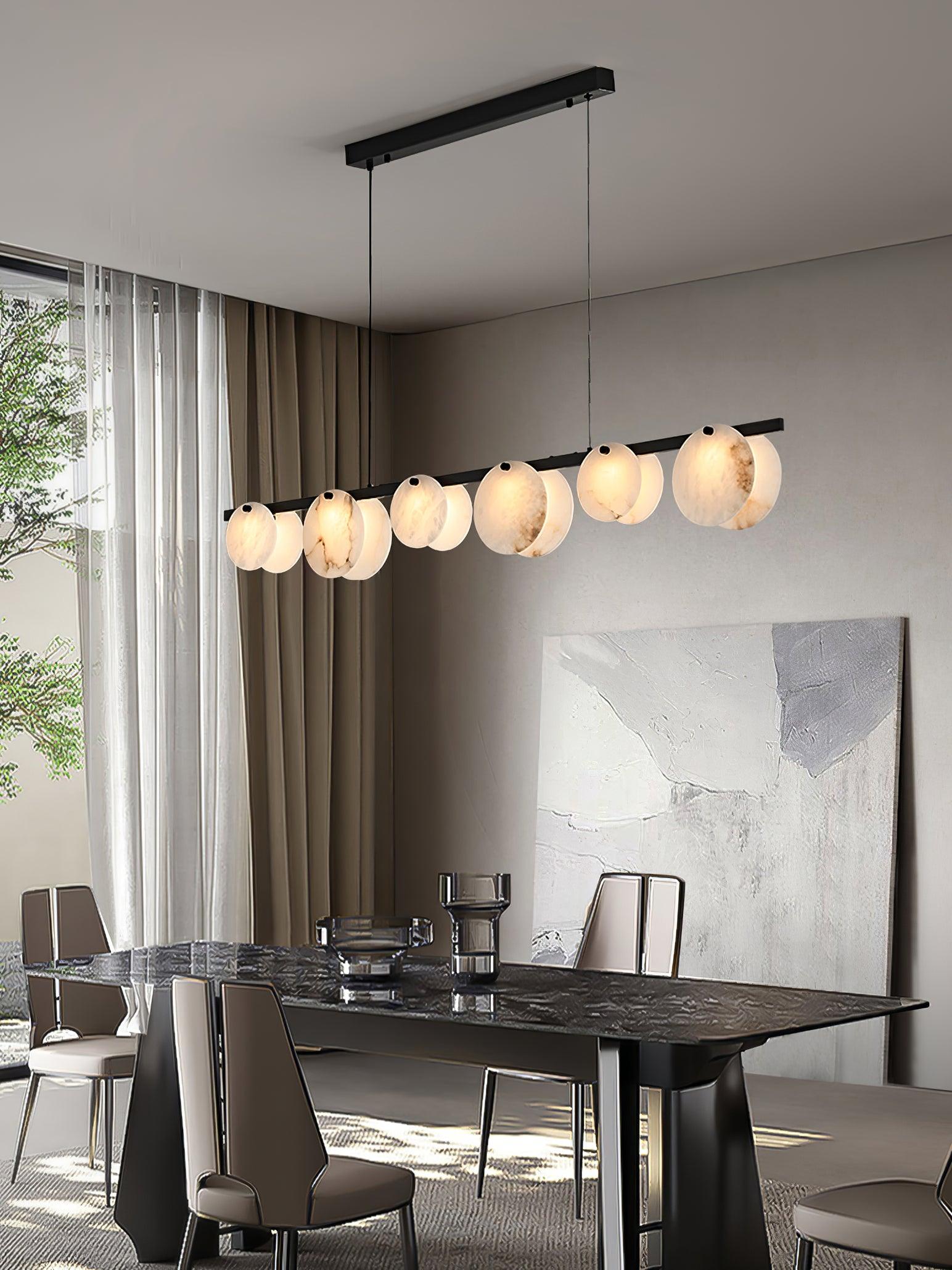 Trinidad Modern Brass Alabaster Linear Chandelier for Dining Room Island