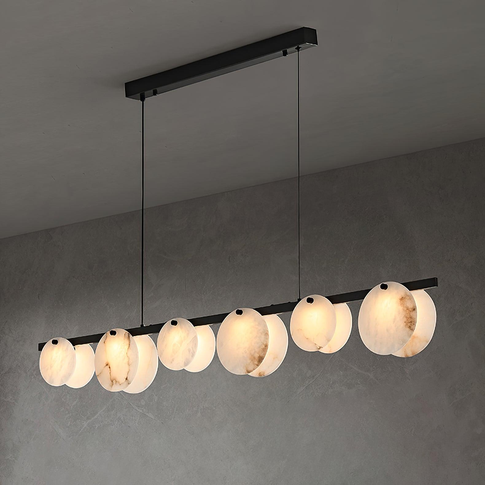Trinidad Modern Brass Alabaster Linear Chandelier for Dining Room Island