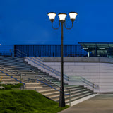 Triple Head Solar Powered Outdoor Street Lamp with Traditional Black Aluminum Post for Garden and Pathway