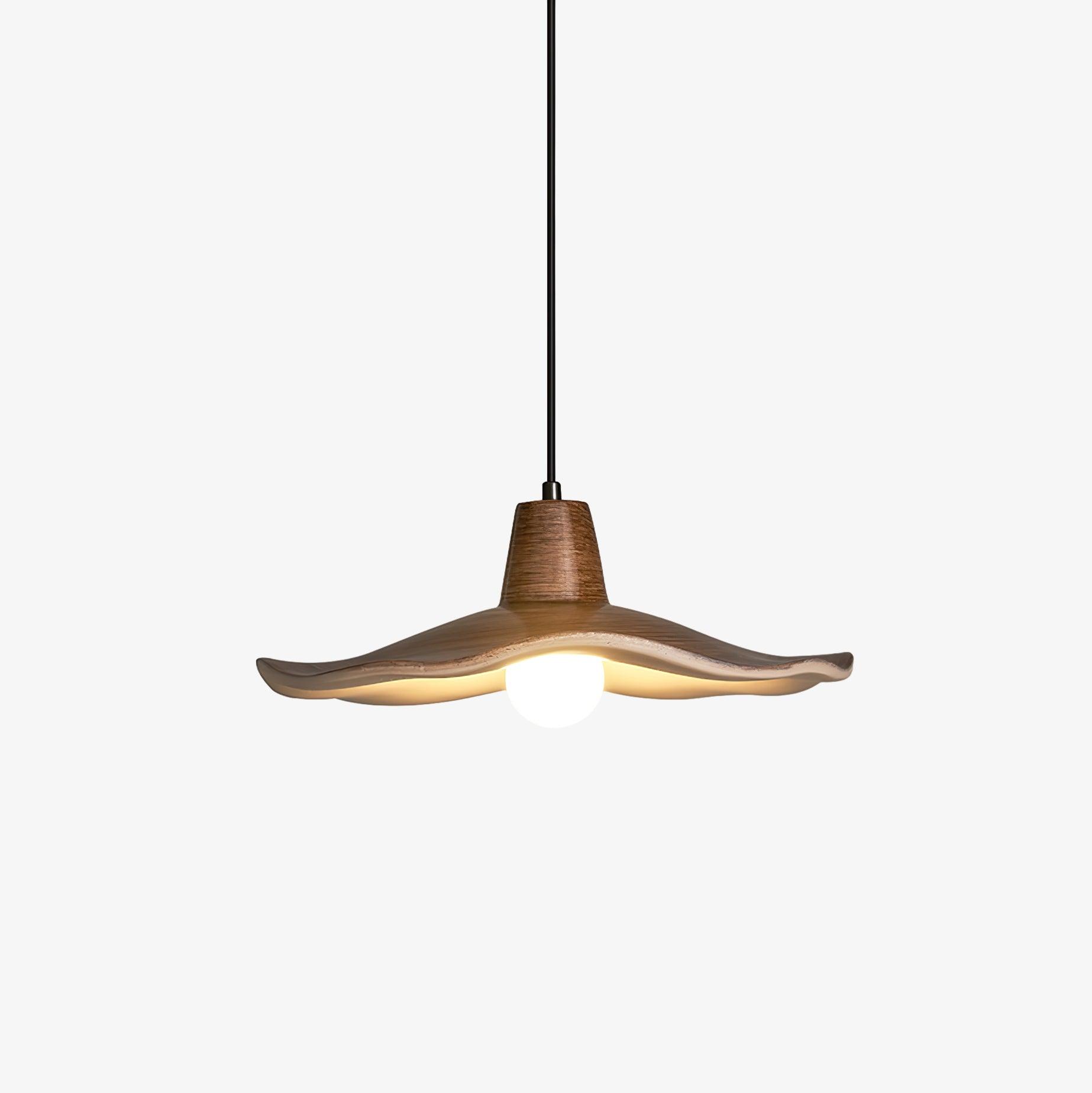 Tropez Modern Organic Sun Hat Pendant Light with Walnut Finish Resin Shade for Dining Areas