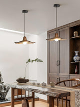 Tropez Modern Organic Sun Hat Pendant Light with Walnut Finish Resin Shade for Dining Areas