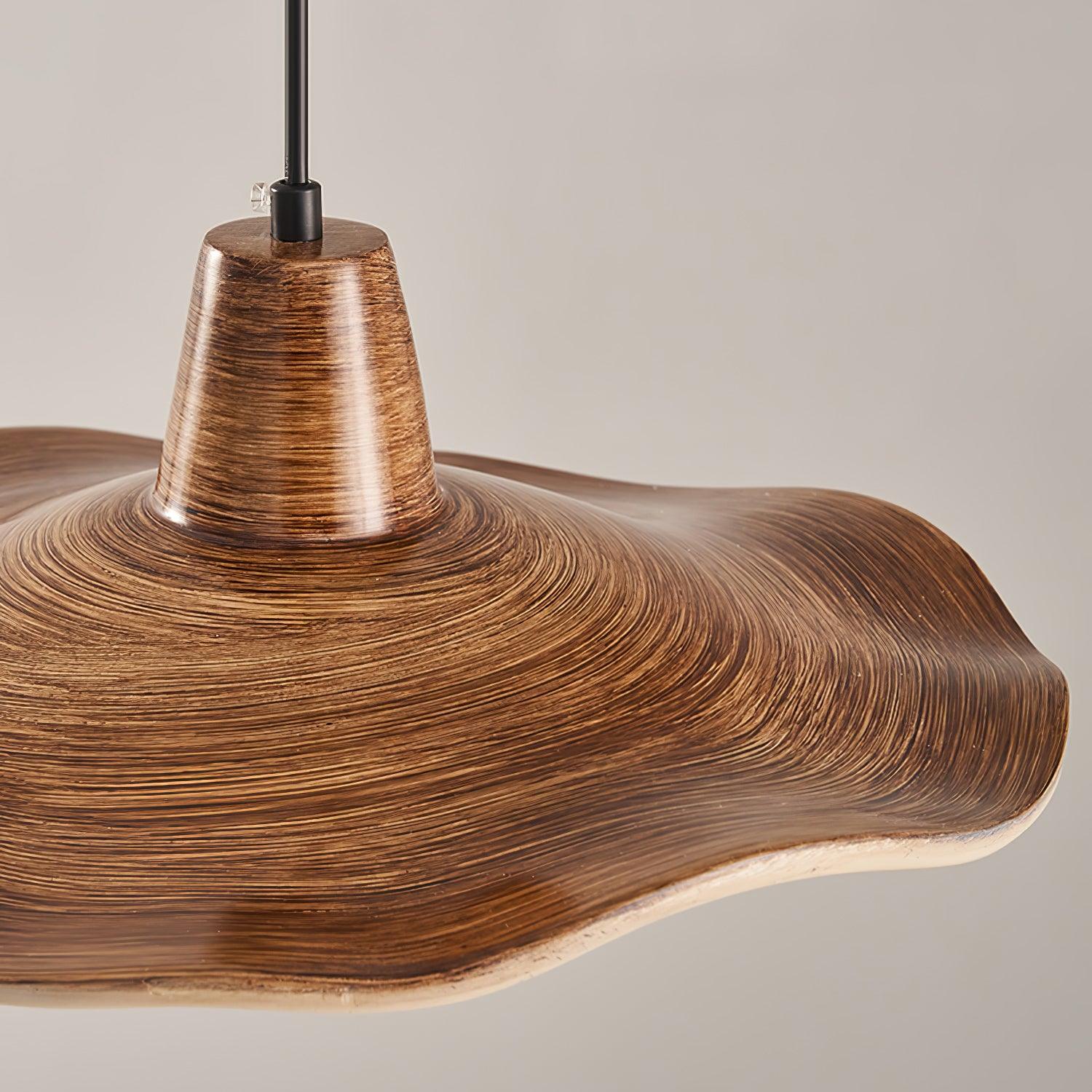 Tropez Modern Organic Sun Hat Pendant Light with Walnut Finish Resin Shade for Dining Areas