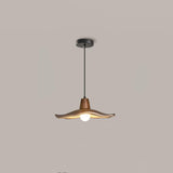 Tropez Modern Organic Sun Hat Pendant Light with Walnut Finish Resin Shade for Dining Areas