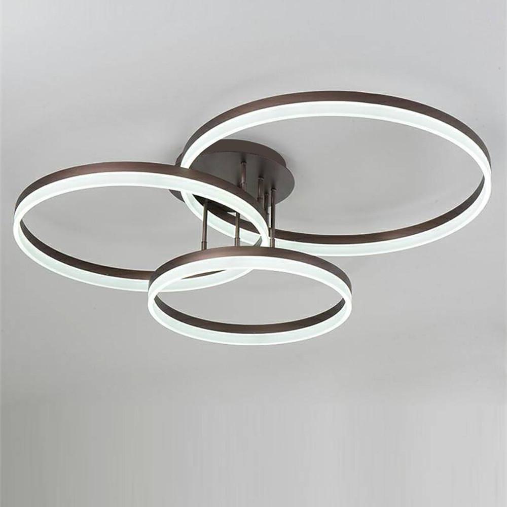 Modern Triple Ring LED Flush Mount Ceiling Light Large Metal Acrylic Dimmable Fixture 35 Inch