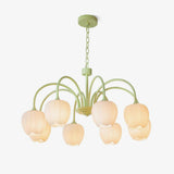 Tulip Matcha Green Crown Chandelier with White Glass Shades for Modern Living Spaces