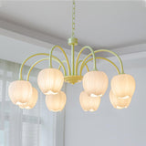Tulip Matcha Green Crown Chandelier with White Glass Shades for Modern Living Spaces