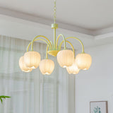 Tulip Matcha Green Crown Chandelier with White Glass Shades for Modern Living Spaces