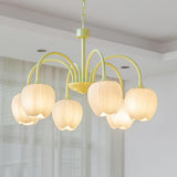 Tulip Matcha Green Crown Chandelier with White Glass Shades for Modern Living Spaces