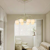 Tulip Matcha Green Crown Chandelier with White Glass Shades for Modern Living Spaces