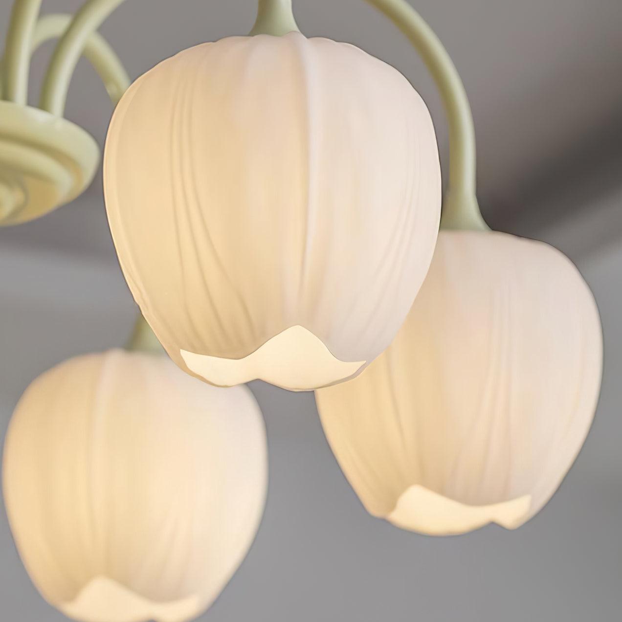 Tulip Matcha Green Crown Chandelier with White Glass Shades for Modern Living Spaces