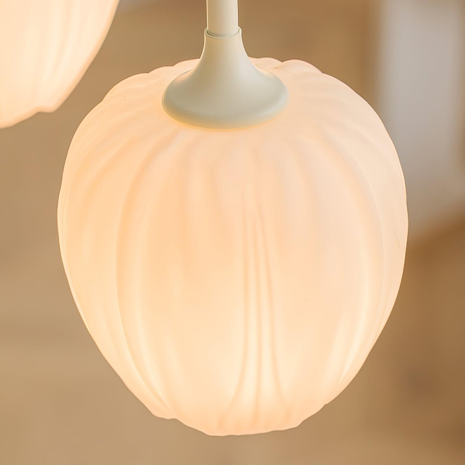 Tulip Matcha Green Crown Chandelier with White Glass Shades for Modern Living Spaces