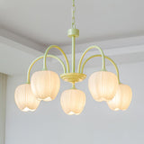 Tulip Matcha Green Crown Chandelier with White Glass Shades for Modern Living Spaces