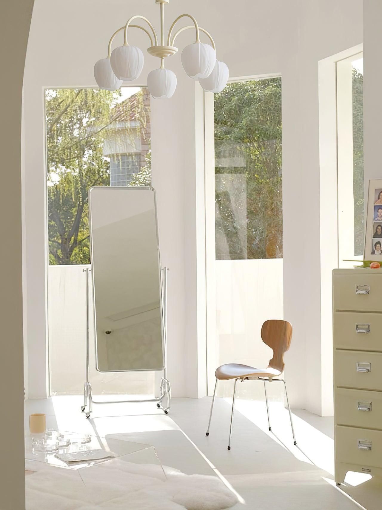 Tulip Matcha Green Crown Chandelier with White Glass Shades for Modern Living Spaces